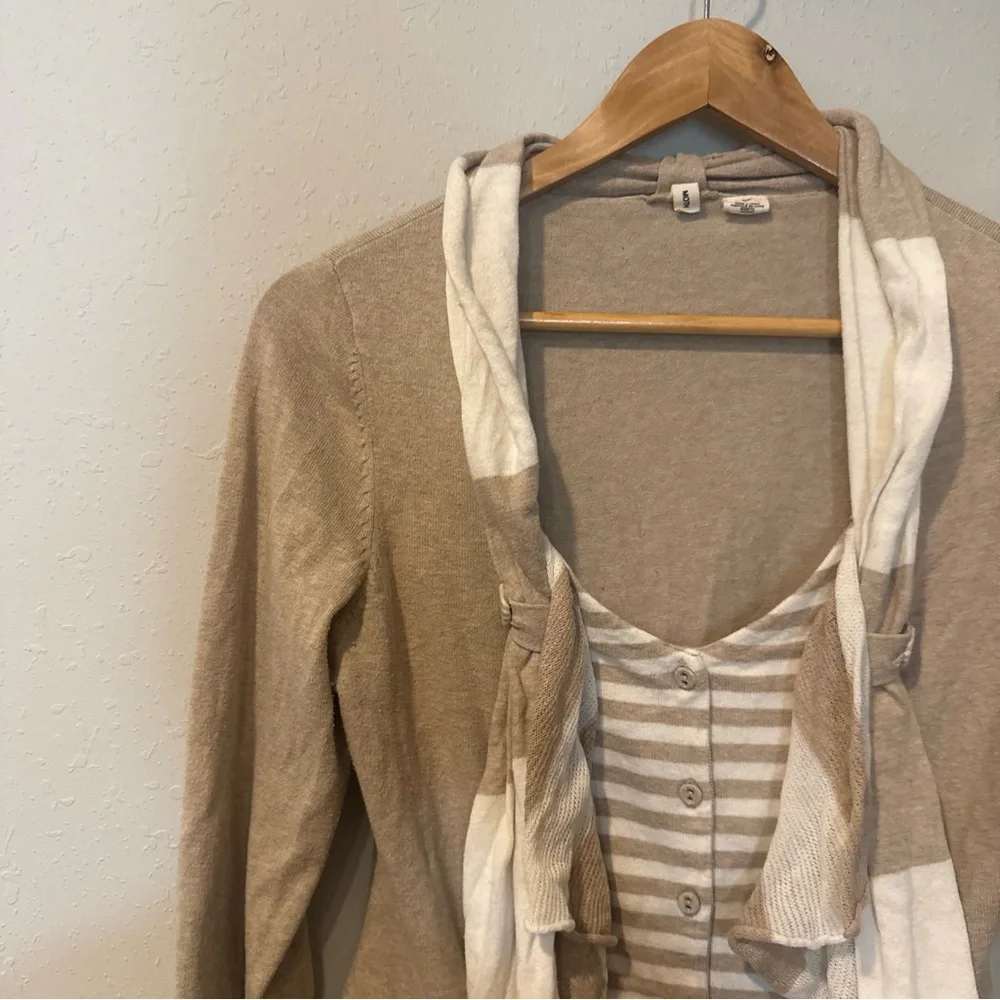 Anthropologie Moth Yemaya Draped Tan and White Sweater Cardigan